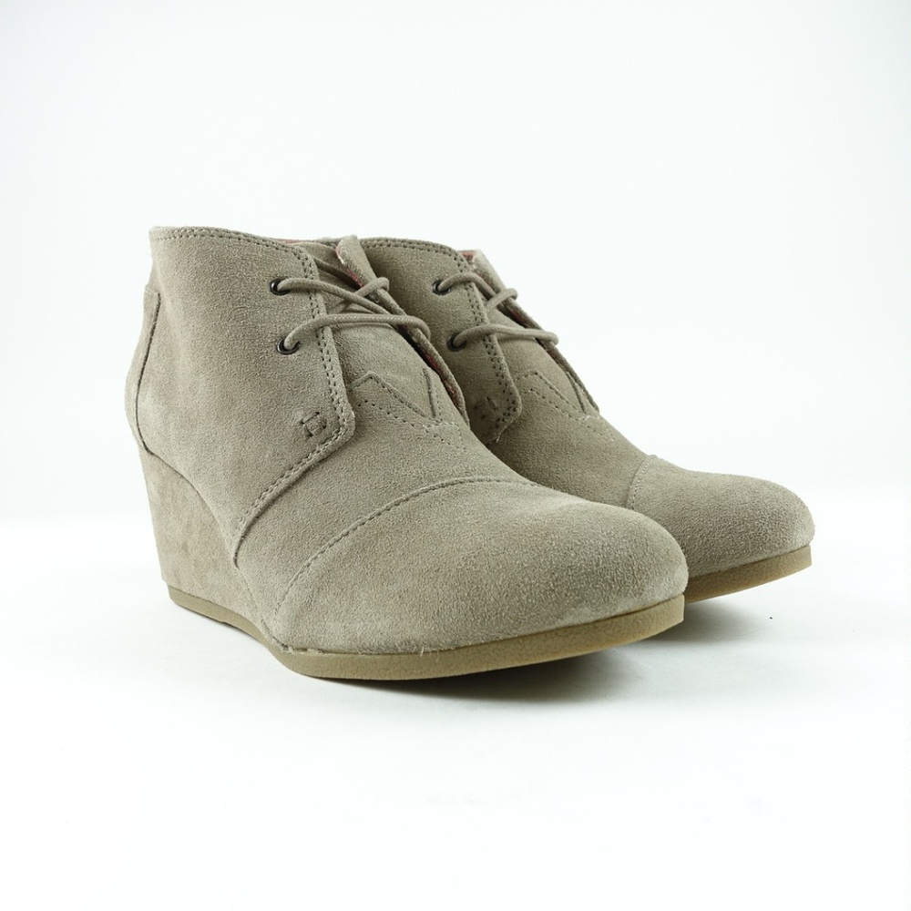 TOMS Women's Desert Taupe Suede Booties Lace Up